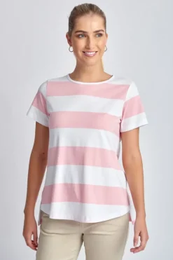Goondiwindi Cotton Slub Wide Stripe Tee In Pink