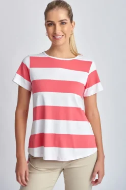 Goondiwindi Cotton Slub Wide Stripe Tee In Coral