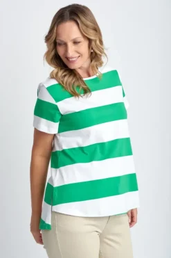 Goondiwindi Cotton Slub Wide Stripe Tee In Green