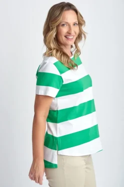 Goondiwindi Cotton Slub Wide Stripe Tee In Green