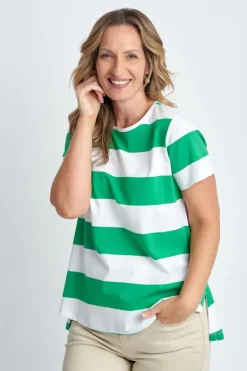 Goondiwindi Cotton Slub Wide Stripe Tee In Green