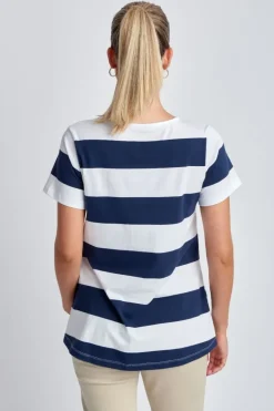Goondiwindi Cotton Slub Wide Stripe Tee In Navy