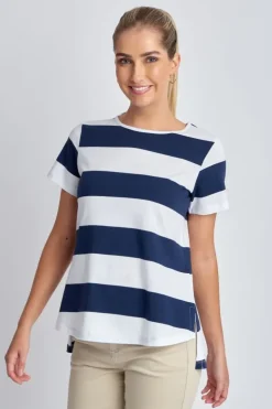 Goondiwindi Cotton Slub Wide Stripe Tee In Navy