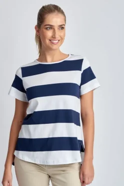 Goondiwindi Cotton Slub Wide Stripe Tee In Navy