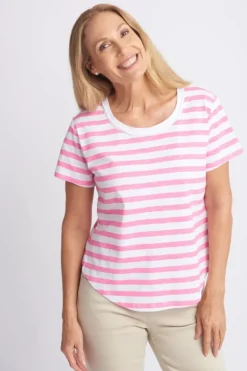 Goondiwindi Cotton Stripe Tee In Pink