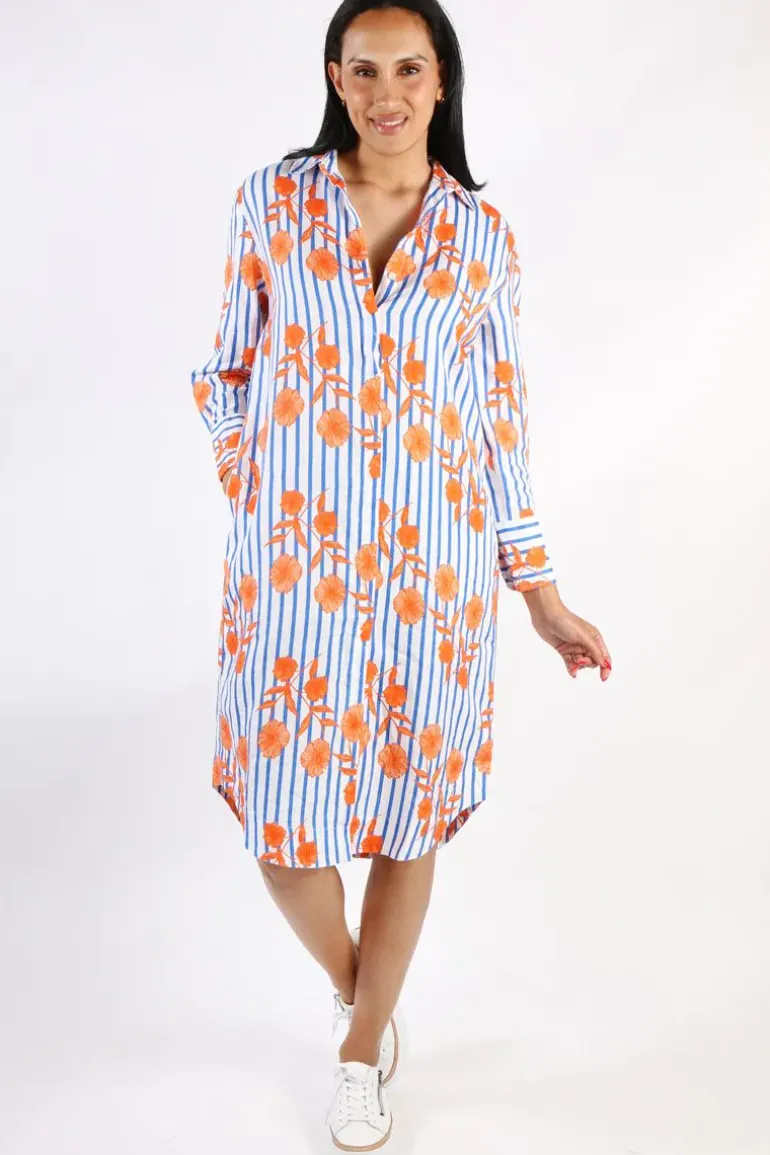 Goondiwindi Linen Shirt Dress Orange Aquador Print