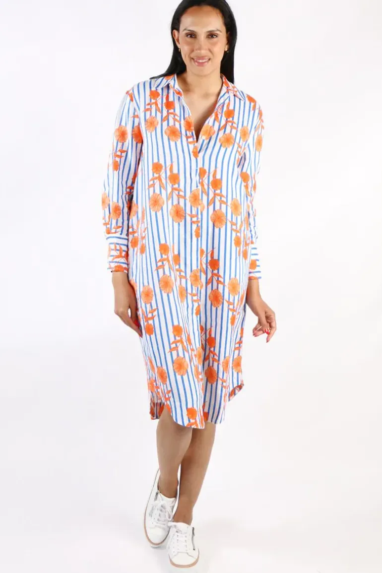 Goondiwindi Linen Shirt Dress Orange Aquador Print