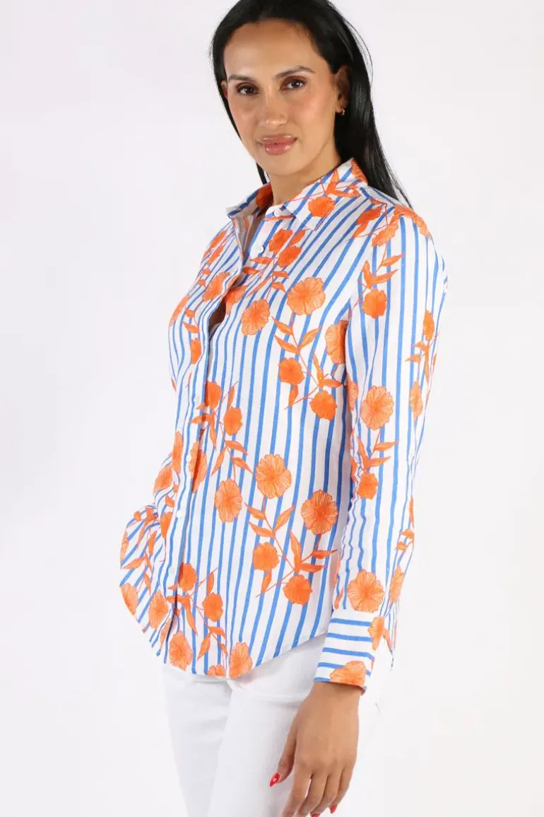 Goondiwindi Linen Shirt In Orange Aquador Print