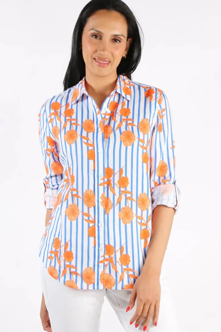 Goondiwindi Linen Shirt In Orange Aquador Print