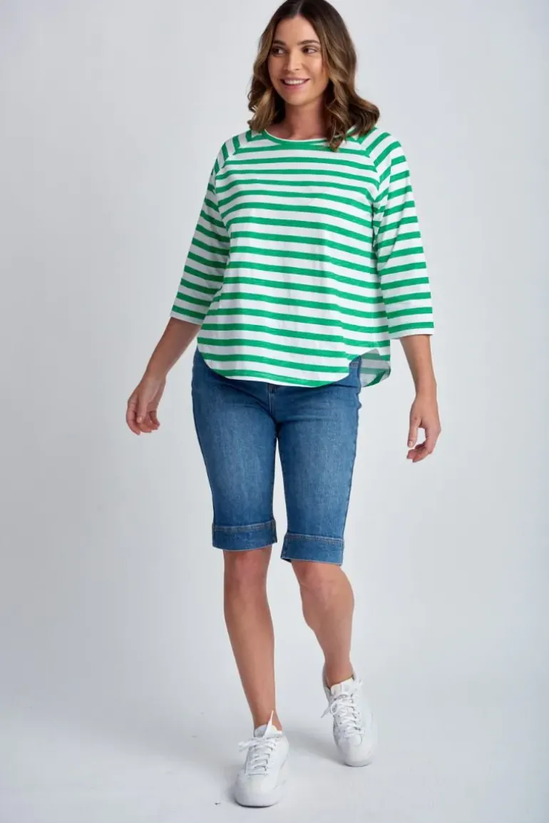 Goondiwindi Stripe Raglan Tee In Green