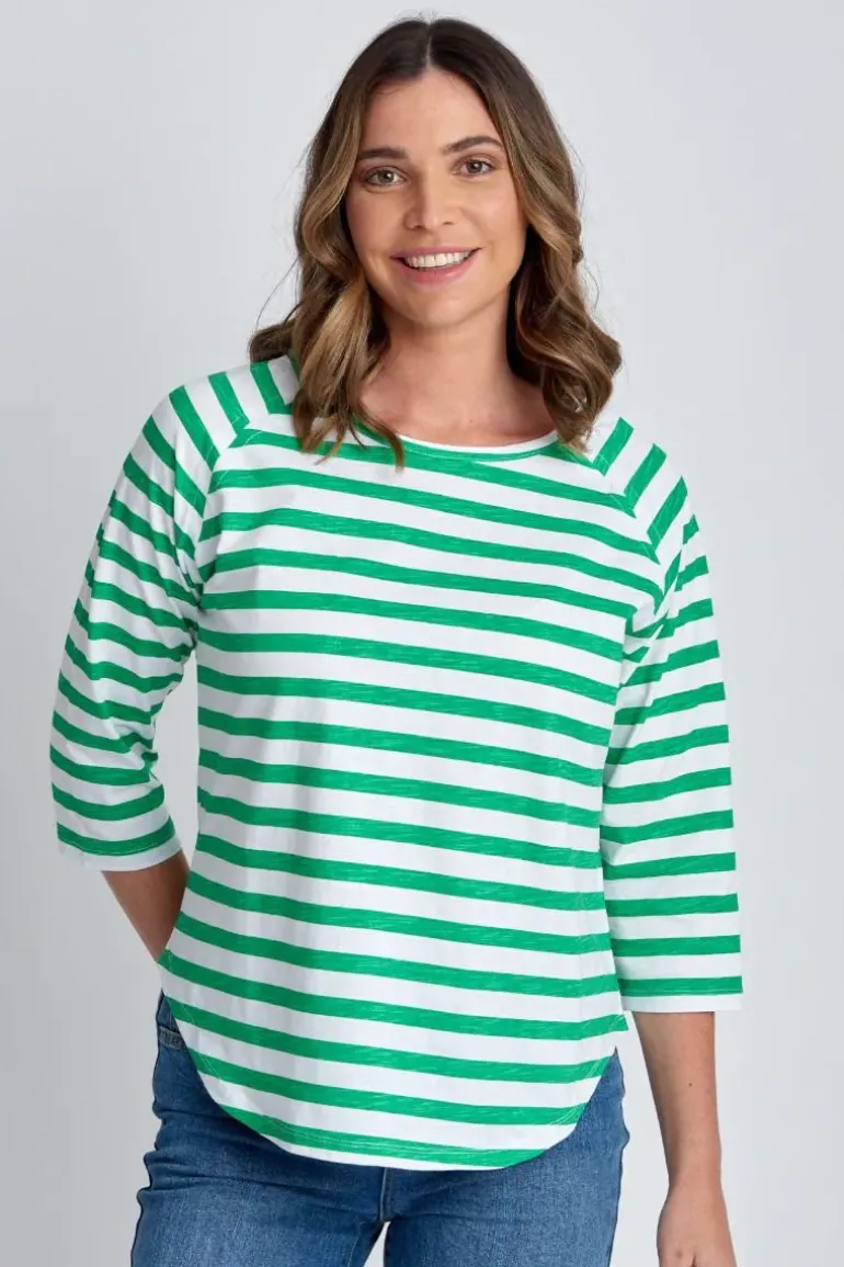 Goondiwindi Stripe Raglan Tee In Green