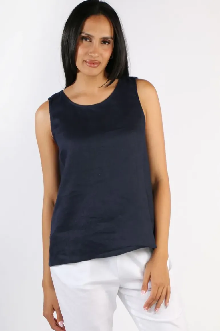 Gordon Smith Bianca Back Button Tank In Navy