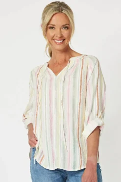Gordon Smith Newport Cotton Stripe Top In Multi