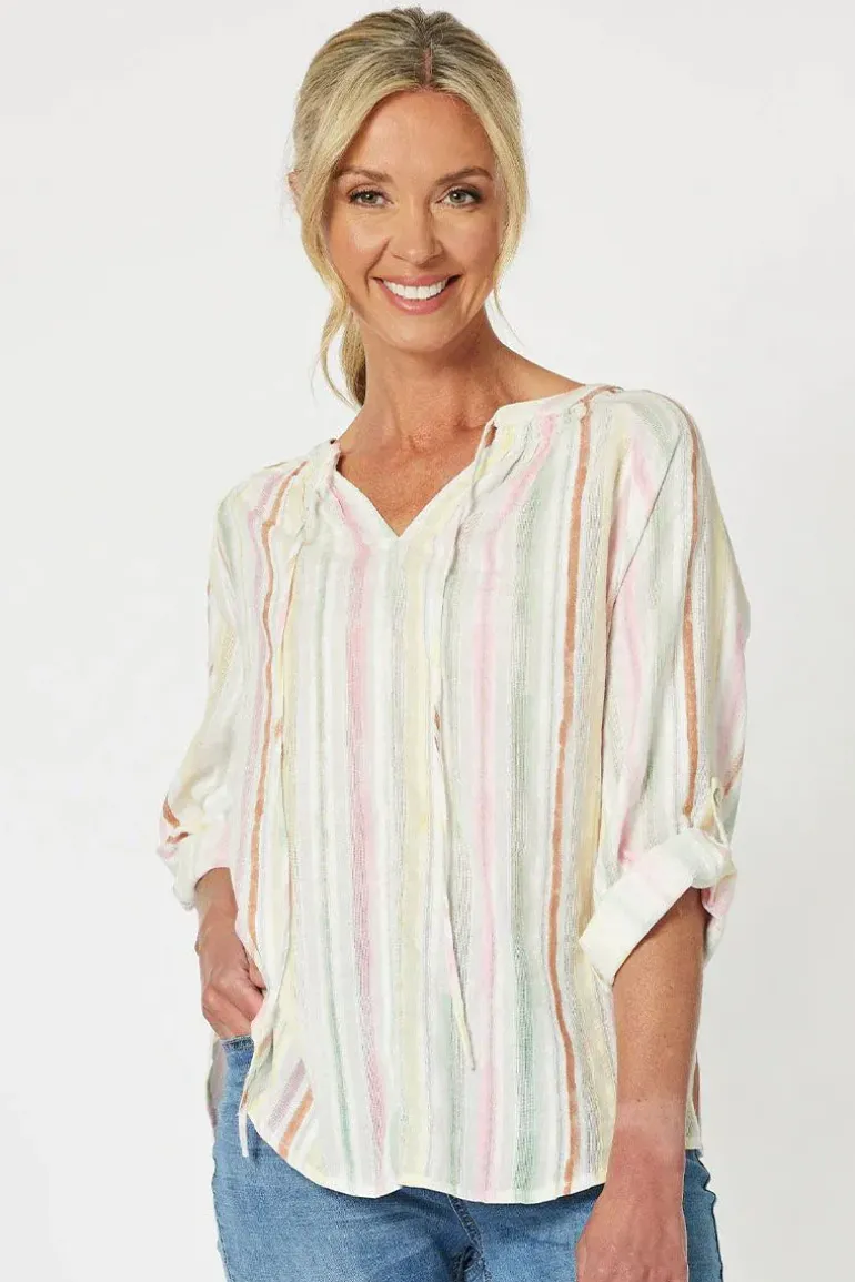 Gordon Smith Newport Cotton Stripe Top In Multi