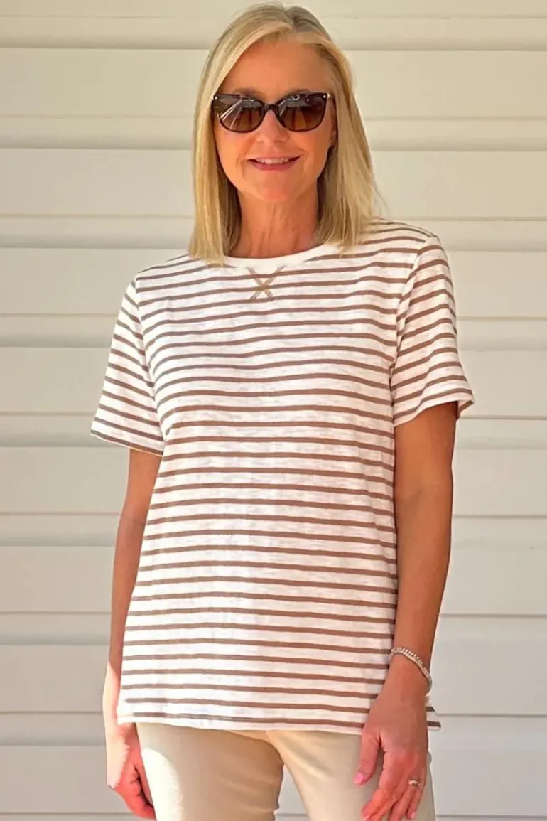 Gordon Smith Short Sleeve Striped Tee In Natural