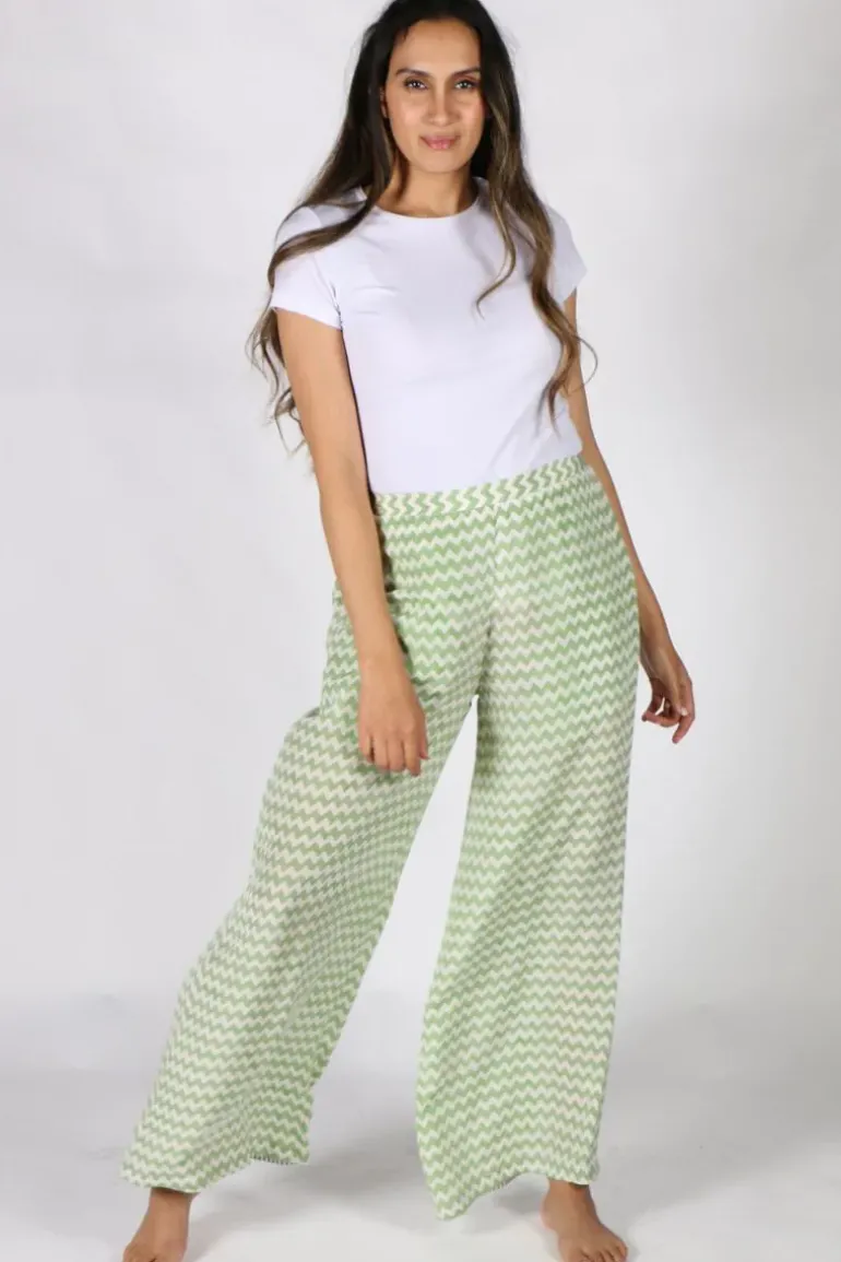 Green Chevron Silk Palazzo Pant By Anupamaa