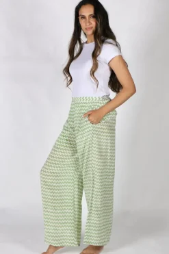 Green Chevron Silk Palazzo Pant By Anupamaa