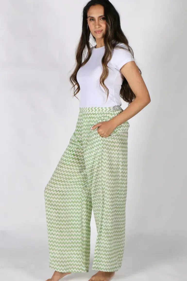 Green Chevron Silk Palazzo Pant By Anupamaa