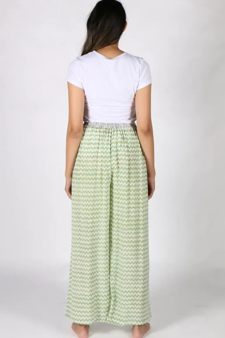 Green Chevron Silk Palazzo Pant By Anupamaa