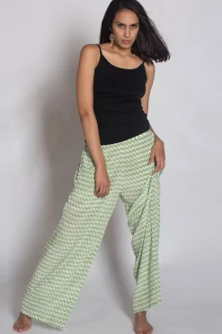 Green Chevron Silk Palazzo Pant By Anupamaa