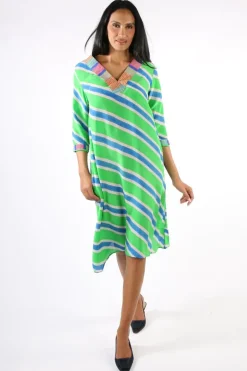 Harmonica Stripe Dress In Green By Anupamaa