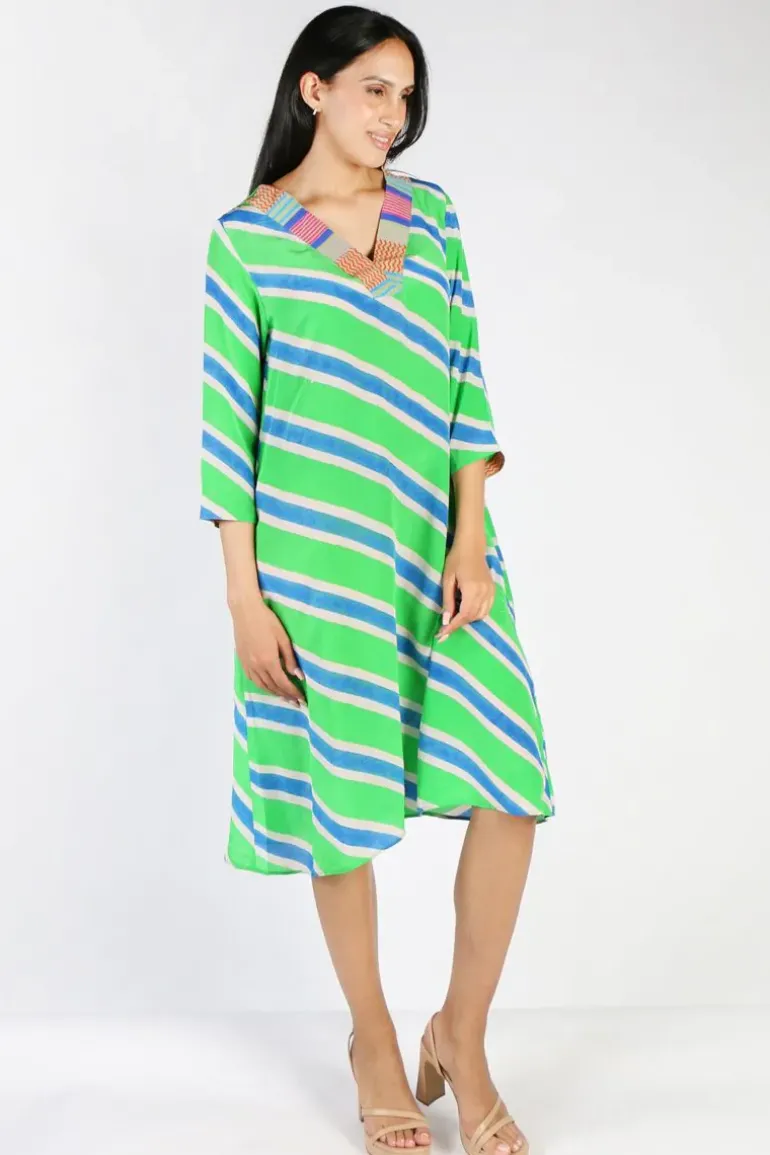 Harmonica Stripe Dress In Green By Anupamaa
