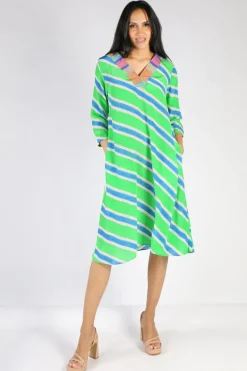Harmonica Stripe Dress In Green By Anupamaa