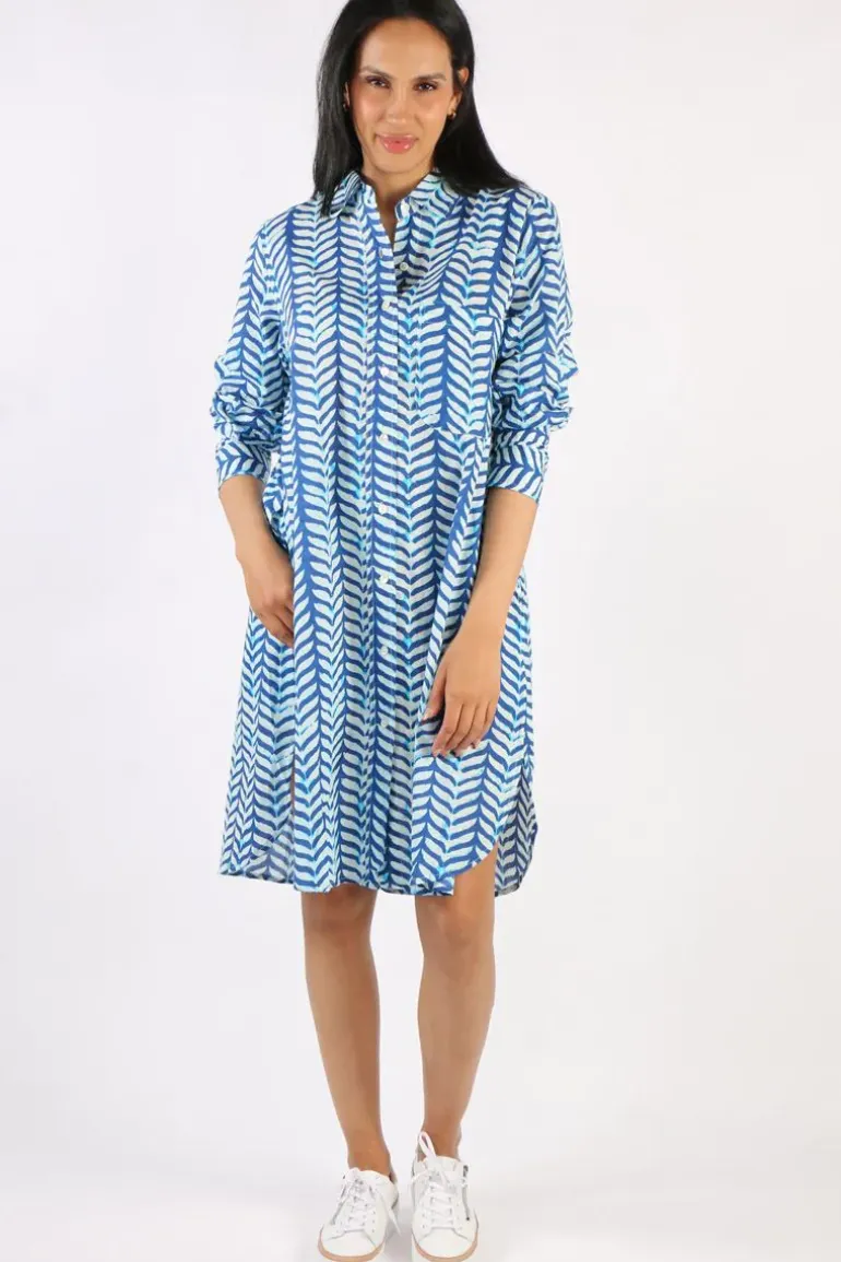 Holmes And Fallon Shibori Shirtmaker Dress In Blue