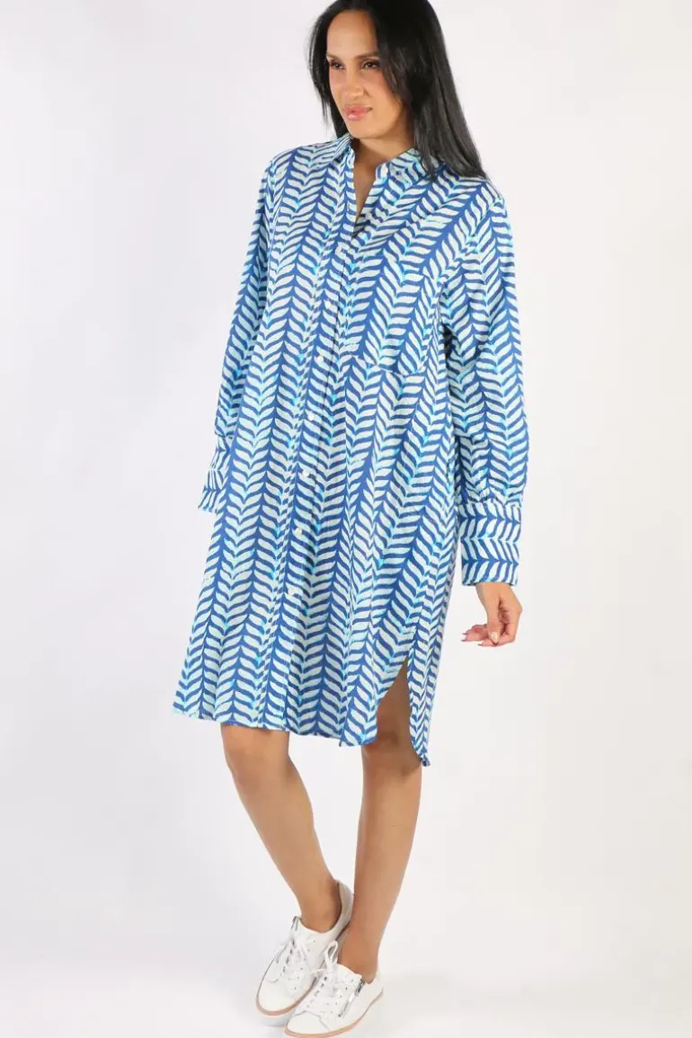 Holmes And Fallon Shibori Shirtmaker Dress In Blue