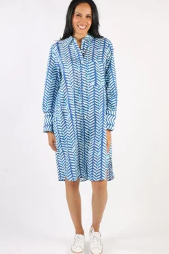 Holmes And Fallon Shibori Shirtmaker Dress In Blue