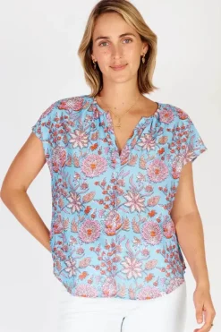 Ibisa Cancun Printed Top In Lagoon