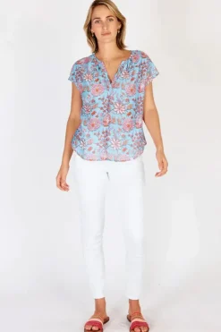 Ibisa Cancun Printed Top In Lagoon