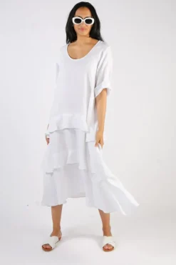 Illium 3/4 Sleeve Ruffle Dress In White