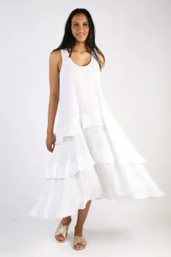 Illium Sleeveless Ruffle Dress In White