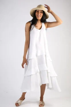 Illium Sleeveless Ruffle Dress In White