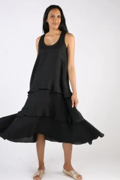 Illium Sleeveless Ruffle Dress In Black