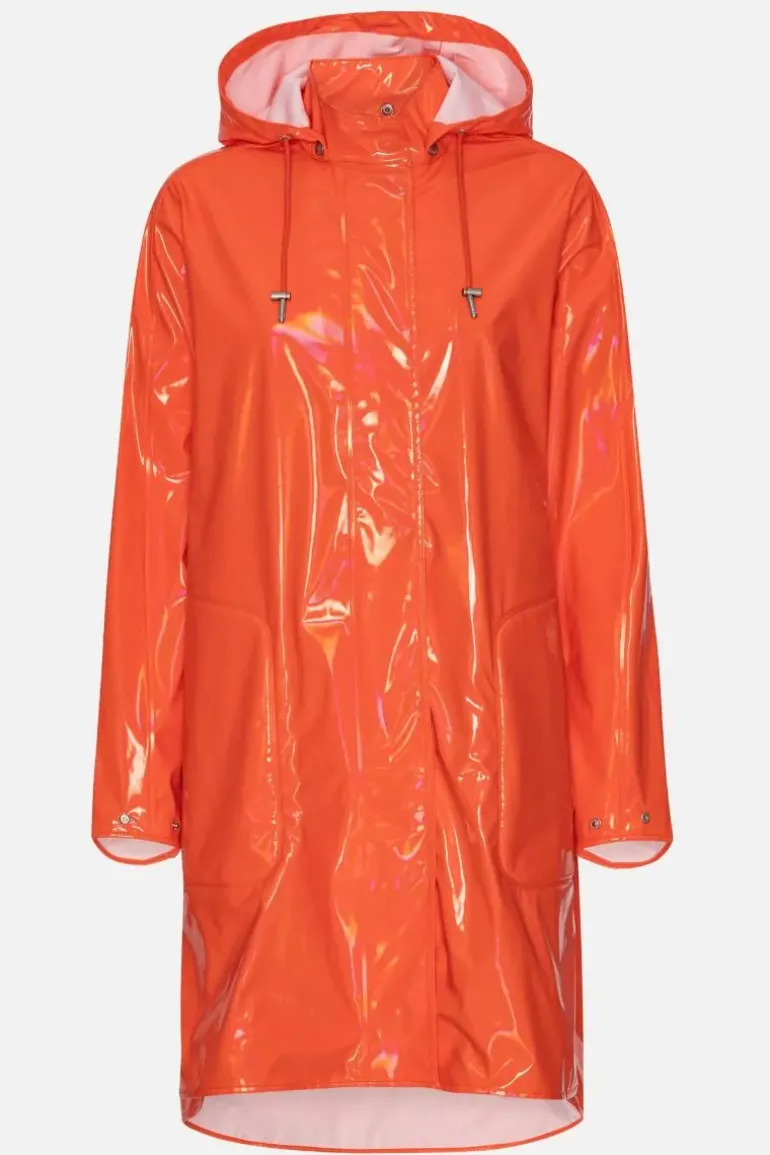 Ilse Jacobsen Long Classic Raincoat In Gloss Hot Orange