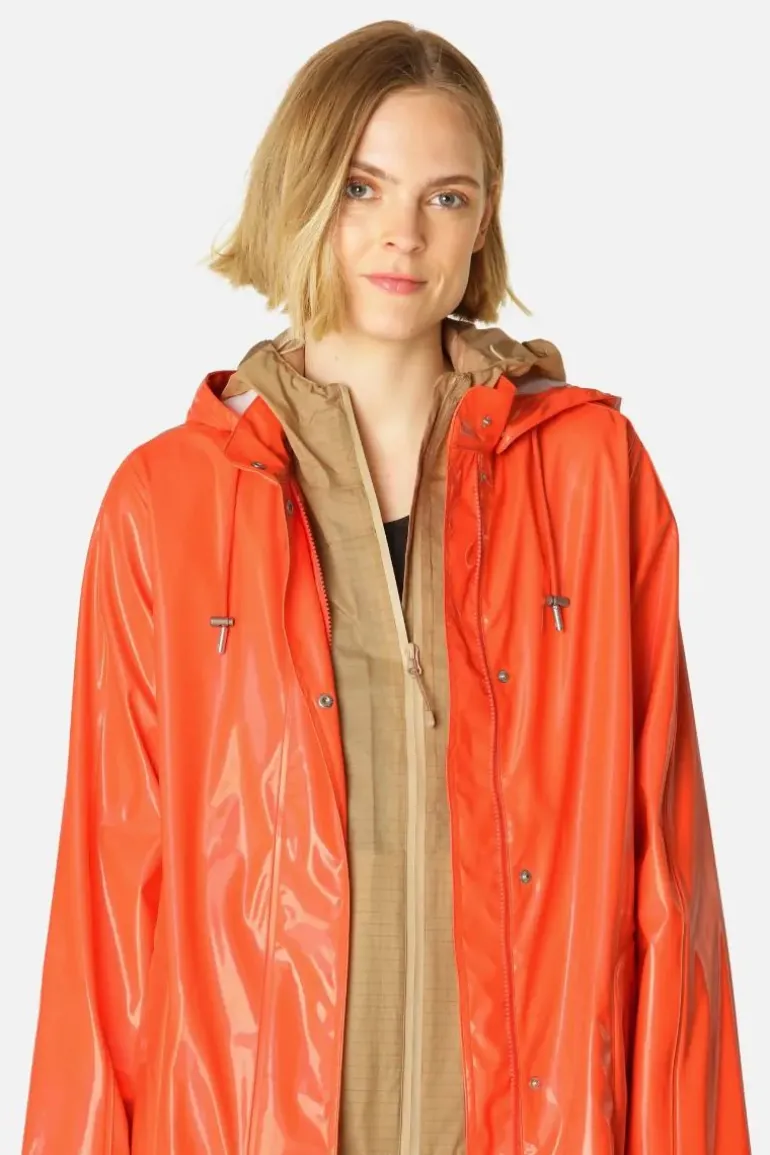Ilse Jacobsen Long Classic Raincoat In Gloss Hot Orange