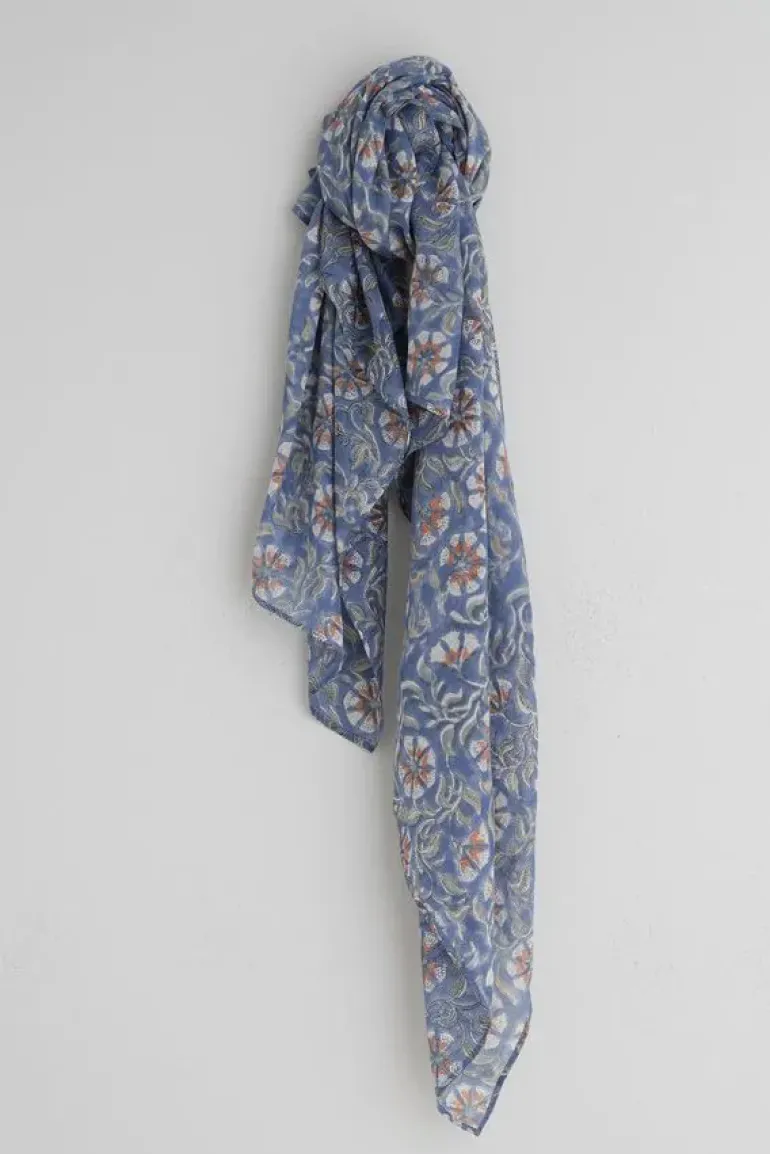 Indi & Cold Block Print Scarf In Blue