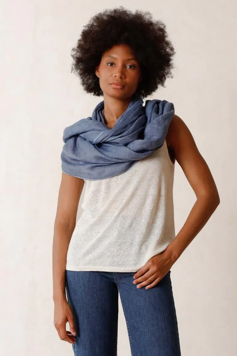 Indi & Cold Cotton Edged Scarf In Grey