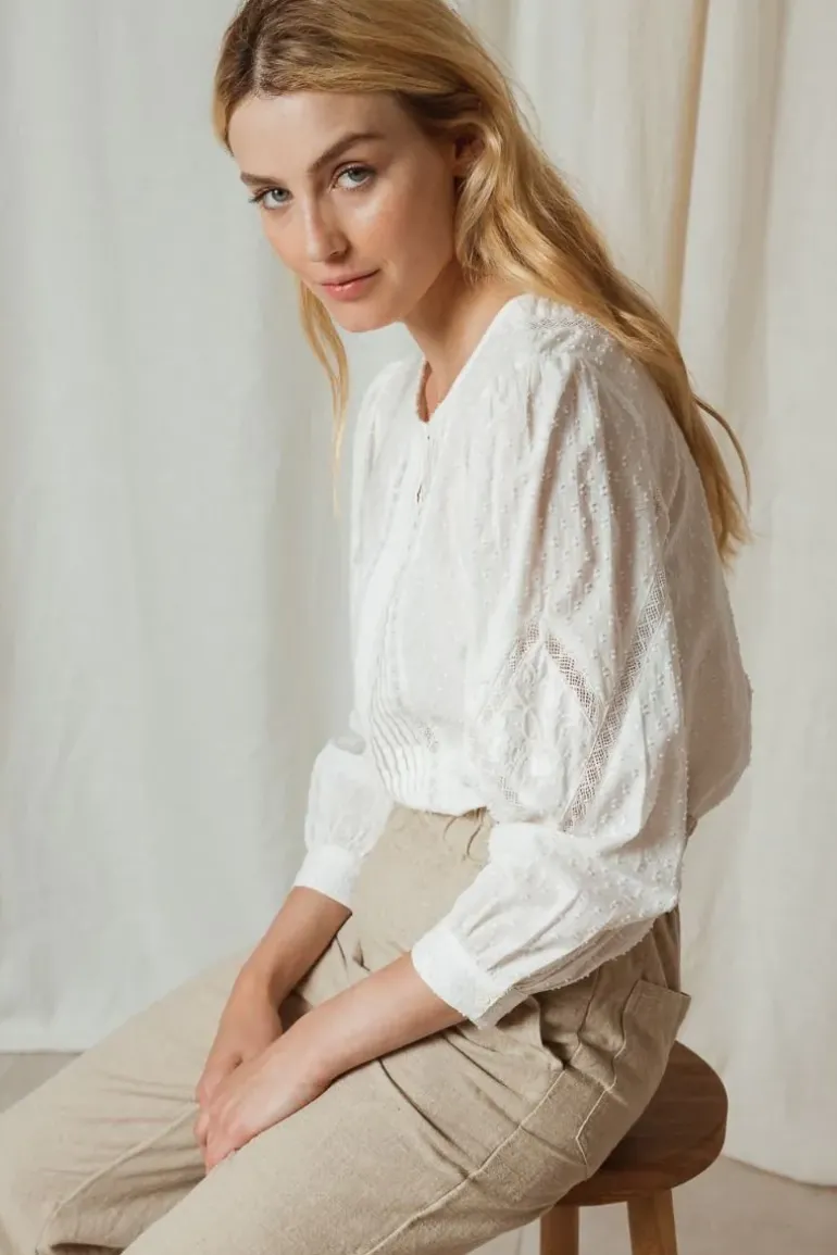 Indi & Cold Hailspot And Lace Top In White