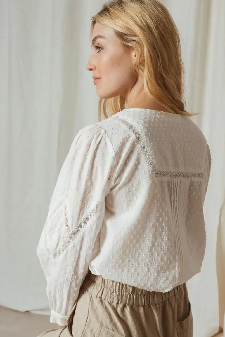 Indi & Cold Hailspot And Lace Top In White