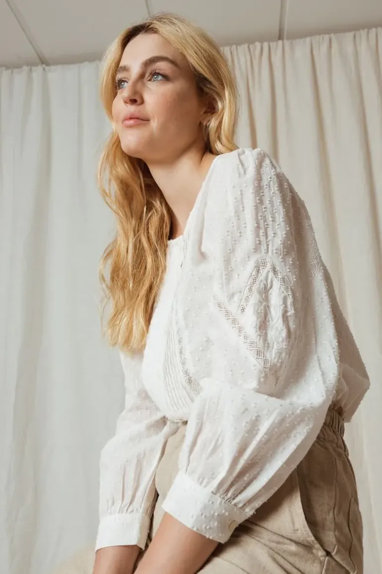 Indi & Cold Hailspot And Lace Top In White