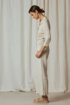 Indi & Cold Linen Contrast Knit Cardi In Natural