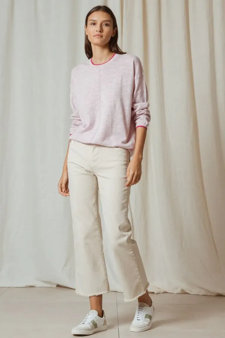 Indi & Cold Linen Contrast Knit Jumper In Pink
