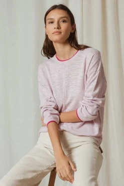 Indi & Cold Linen Contrast Knit Jumper In Pink