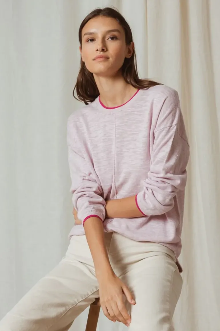Indi & Cold Linen Contrast Knit Jumper In Pink