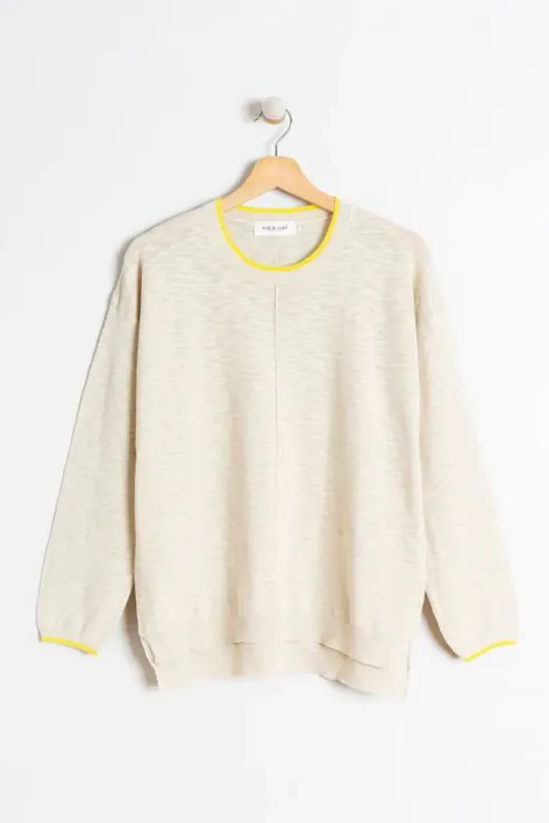 Indi & Cold Linen Contrast Knit Jumper In Natural
