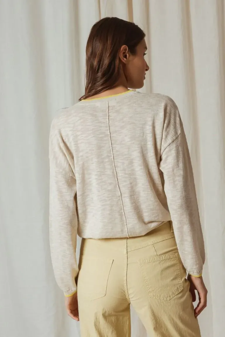 Indi & Cold Linen Contrast Knit Jumper In Natural