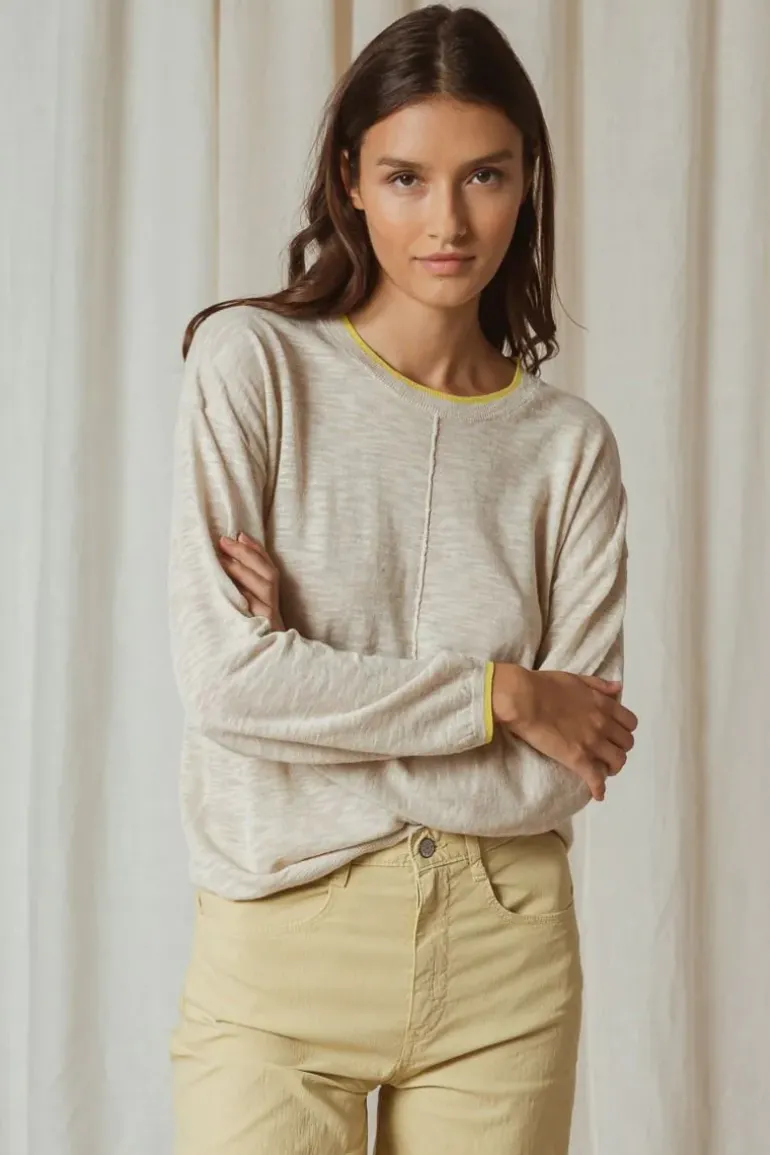 Indi & Cold Linen Contrast Knit Jumper In Natural